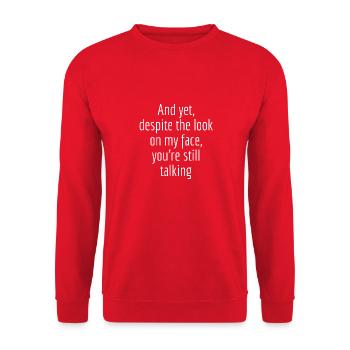 DesignsByJnk5: And Yet Despite The Look On My Face - Unisex Sweatshirt - red - Front - Alina (178cm) & Michal (187cm)