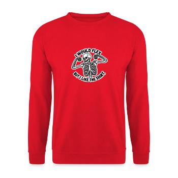 Ich würde mich beugen, aber ich mag das Shirt Funny Bone Death - Unisex Pullover - Rot - Vorne - Alina (178cm) & Michal (187cm)