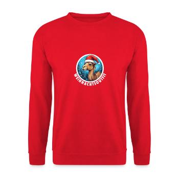 Weihnachtsoutfit Weihnachten Kamel - Unisex Pullover - Rot - Vorne - Alina (178cm) & Michal (187cm)