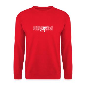 Skifahren Silhouette im Winterwald Skiing - Unisex Pullover - Rot - Vorne - Alina (178cm) & Michal (187cm)