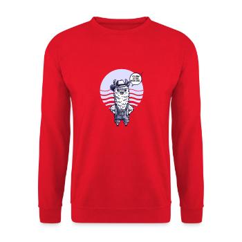 Western Llama Cowboy Outfit with Yeehaw Humor - Unisex Pullover - Rot - Vorne - Alina (178cm) & Michal (187cm)