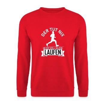 He doesn't do anything, he just wants to run, funny gift - Unisex Sweatshirt - red - Front - Alina (178cm) & Michal (187cm)