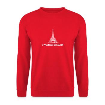 J’aime la Tour Eiffel Amsterdam Lover Coeur Drapeau Jeu de mots - Sweat-shirt Unisexe - rouge - Devant - Alina (178cm) & Michal (187cm)