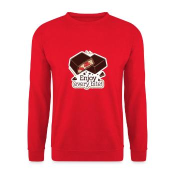 SCHOKORIEGEL GENIESSEN SIE JEDEN BISSEN - Unisex Pullover - Rot - Vorne - Alina (178cm) & Michal (187cm)