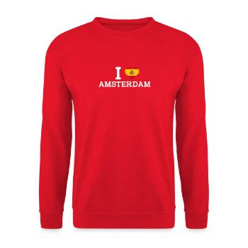 J’aime Amsterdam Madrid Espagne Flag Lover Coeur Jeu de mots - Sweat-shirt Unisexe - rouge - Devant - Alina (178cm) & Michal (187cm)
