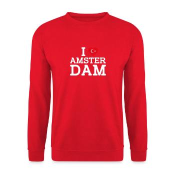 J’aime Amsterdam Drapeau turc Cool Pays-Bas Jeu de mots - Sweat-shirt Unisexe - rouge - Devant - Alina (178cm) & Michal (187cm)