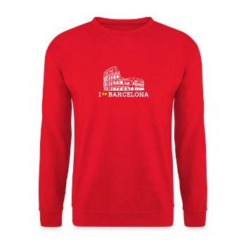 I love Barcelona Cool Spain Lover Heart Flag Wortspiel - Unisex Pullover - Rot - Vorne - Alina (178cm) & Michal (187cm)