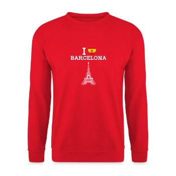 I love Barcelona Cool Eiffelturm Wortspiel Herz Flagge - Unisex Pullover - Rot - Vorne - Alina (178cm) & Michal (187cm)