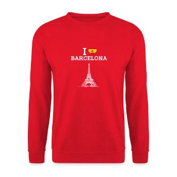 J’aime Barcelone Tour Eiffel amoureux Cool Coeur Jeu de mots - Sweat-shirt Unisexe - rouge - Devant - Alina (178cm) & Michal (187cm)