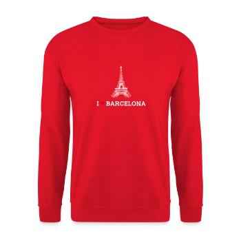 J’aime Barcelone Cool Heart Flag Tour Eiffel Fun - Sweat-shirt Unisexe - rouge - Devant - Alina (178cm) & Michal (187cm)