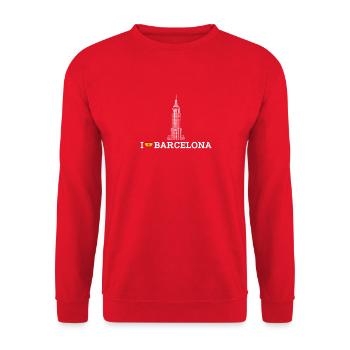 I love Barcelona Cool Empire Spanien Staatsliebhaber Wortspiel - Unisex Pullover - Rot - Vorne - Alina (178cm) & Michal (187cm)