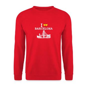 J’aime Barcelone Drapeau Espagne Golden Gate Bridge Jeu de mots - Sweat-shirt Unisexe - rouge - Devant - Alina (178cm) & Michal (187cm)