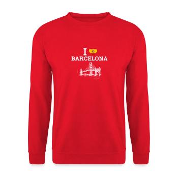 J’aime Barcelone Jeu de mots Golden Gate Bridge Espagne Drapeau - Sweat-shirt Unisexe - rouge - Devant - Alina (178cm) & Michal (187cm)