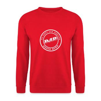 Dad: My First and Forever Superhero - Unisex Sweatshirt - red - Front - Alina (178cm) & Michal (187cm)