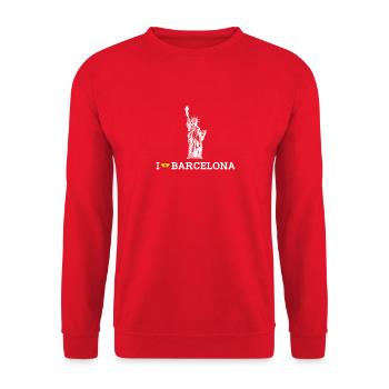 Ich liebe Barcelona Statue Liebhaber Herz Flagge Spanien Wortspiel - Unisex Pullover - Rot - Vorne - Alina (178cm) & Michal (187cm)