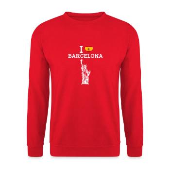 J’aime Barcelone Espagne Statue De La Liberté Drapeau Jeu De Mots - Sweat-shirt Unisexe - rouge - Devant - Alina (178cm) & Michal (187cm)