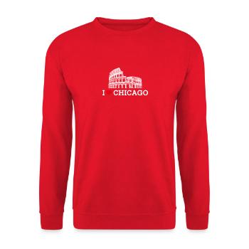 I love Chicago Heart Flag Colosseum Illinois Wortspiel - Unisex Pullover - Rot - Vorne - Alina (178cm) & Michal (187cm)