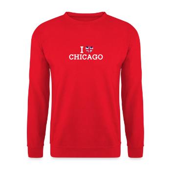 I love Chicago Cool UK Wrong Flag Lover Heart Wortspiel - Unisex Pullover - Rot - Vorne - Alina (178cm) & Michal (187cm)