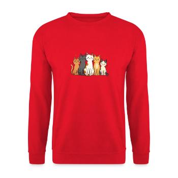 Cute Cartoon Cat Group Illustration - Unisex Pullover - Rot - Vorne - Alina (178cm) & Michal (187cm)
