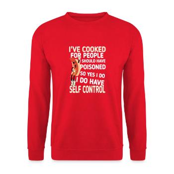 Ich habe für Leute gekocht lustig - Unisex Pullover - Rot - Vorne - Alina (178cm) & Michal (187cm)