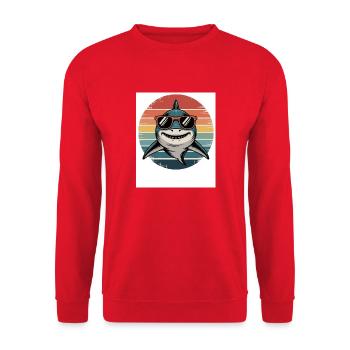 70s 80s Sommer Retro Vintage Hai mit Sonnenbrille - Unisex Pullover - Rot - Vorne - Alina (178cm) & Michal (187cm)