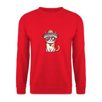 Katze Comic Lustig Sombrero - Unisex Pullover - Rot - Vorne - Alina (178cm) & Michal (187cm)