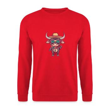 Stier Comic Lustig Sombrero - Unisex Pullover - Rot - Vorne - Alina (178cm) & Michal (187cm)