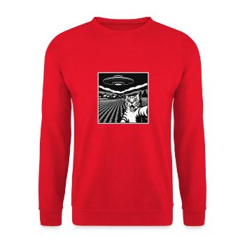 Funny Cat, Alien Machine - Unisex Pullover - Rot - Vorne - Alina (178cm) & Michal (187cm)