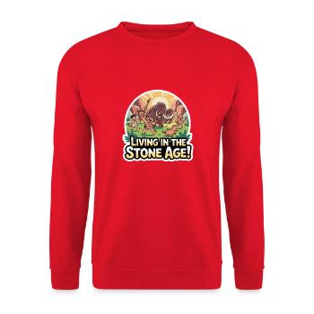 LES HOMMES DES CAVERNES, VIVANT À L’ÂGE DE PIERRE - Sweat-shirt Unisexe - rouge - Devant - Alina (178cm) & Michal (187cm)