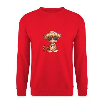 Leopard Comic Lustig Sombrero - Unisex Pullover - Rot - Vorne - Alina (178cm) & Michal (187cm)