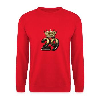 29 Zahl Krone - Unisex Pullover - Rot - Vorne - Alina (178cm) & Michal (187cm)