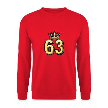 63 Zahl Krone - Unisex Pullover - Rot - Vorne - Alina (178cm) & Michal (187cm)