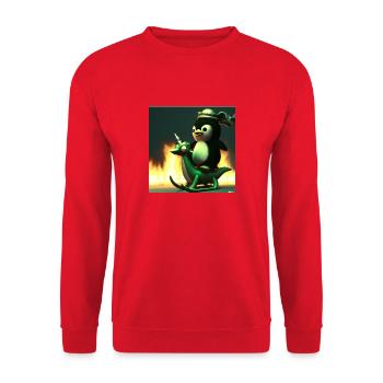 Feuriger Pinguin T-Shirt für Kinder Junge/Mädchen - Unisex Pullover - Rot - Vorne - Alina (178cm) & Michal (187cm)