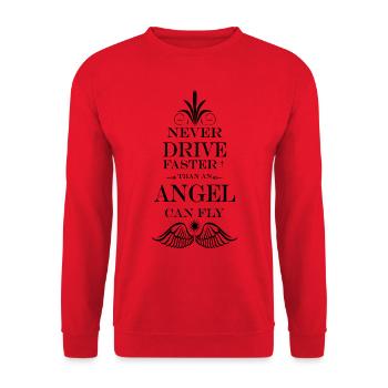 NeverDriveFaster... [dunkel] - Unisex Pullover - Rot - Vorne - Alina (178cm) & Michal (187cm)