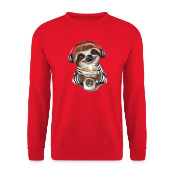 Funny sloth coffee headphones misic - Unisex Sweatshirt - red - Front - Alina (178cm) & Michal (187cm)