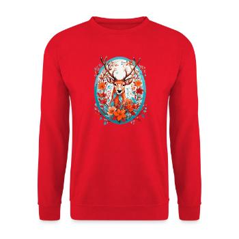 Cerf avec des fleurs - Sweat-shirt Unisexe - rouge - Devant - Alina (178cm) & Michal (187cm)