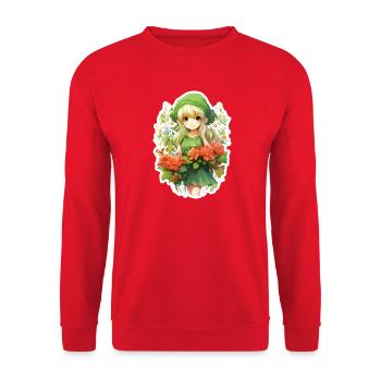 Blondes Elfenmädchen Blumenfeld Fantasy Shirt - Unisex Pullover - Rot - Vorne - Alina (178cm) & Michal (187cm)
