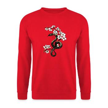 Serpent avec des cerisiers en fleurs au printemps - Sweat-shirt Unisexe - rouge - Devant - Alina (178cm) & Michal (187cm)