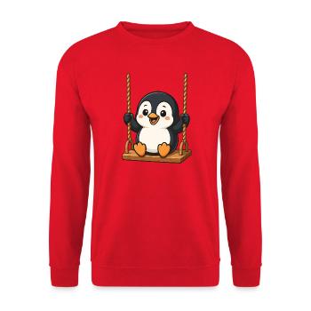 pingouin mignon se balançant dans le dessin animé de la cour de récréation - Sweat-shirt Unisexe - rouge - Devant - Alina (178cm) & Michal (187cm)