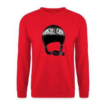 Retro Motorradhelm mit Schutzbrille in Schwarz - Unisex Pullover - Rot - Vorne - Alina (178cm) & Michal (187cm)