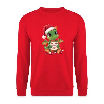 Warmer Weihnachtsdrache - Unisex Pullover - Rot - Vorne - Alina (178cm) & Michal (187cm)