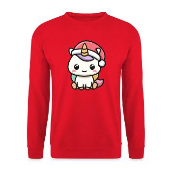 Kawaii Einhorn mit Weihnachtsmütze - Unisex Pullover - Rot - Vorne - Alina (178cm) & Michal (187cm)