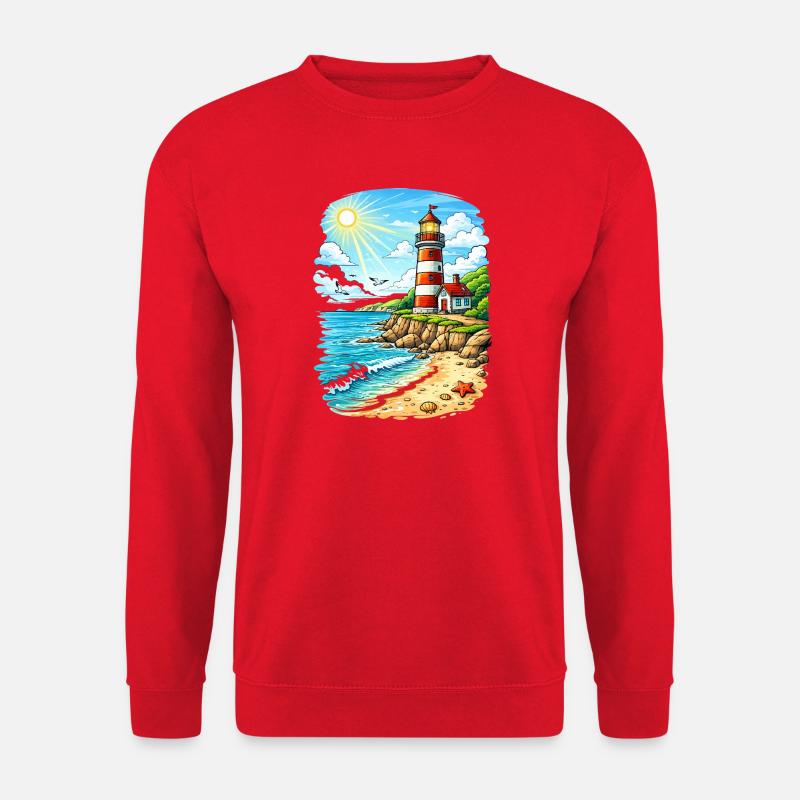 Lighthouse on sunny coastal beach - Unisex Sweatshirt - red