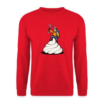 Mountaineer on Sahneberg – Funny Cartoon Motif - Unisex Sweatshirt - red - Front - Alina (178cm) & Michal (187cm)