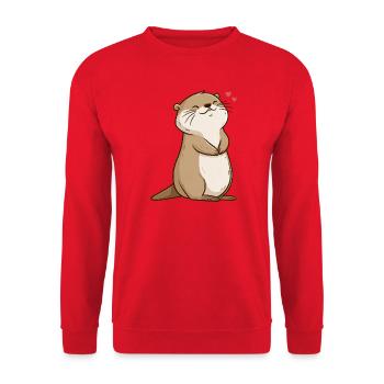 Petite loutre kawaii – Animal calme et mignon - Sweat-shirt Unisexe - rouge - Devant - Alina (178cm) & Michal (187cm)