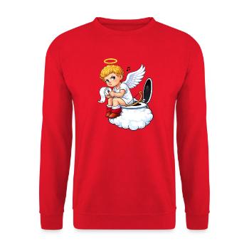 Angel on toilet – cloud motif - Unisex Sweatshirt - red - Front - Alina (178cm) & Michal (187cm)