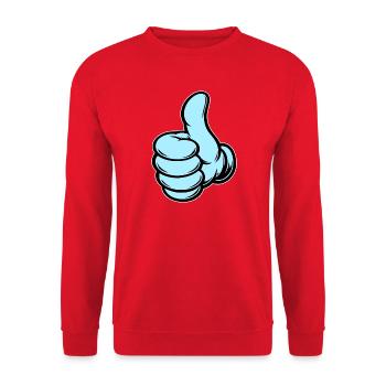 Comic Daumenhoch Handsymbol blau - Unisex Pullover - Rot - Vorne - Alina (178cm) & Michal (187cm)