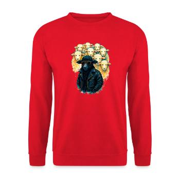 Mouton Noir Anticonformiste en Veste de Cuir - Sweat-shirt Unisexe - rouge - Devant - Alina (178cm) & Michal (187cm)