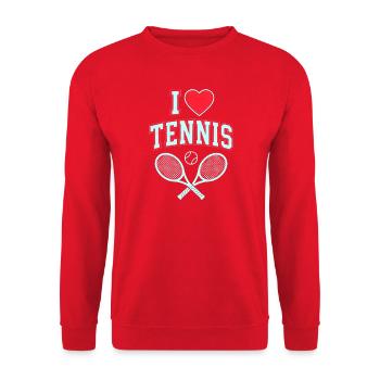 I Love Tennis Shirt, Cool Tennis Fan Style - Unisex Pullover - Rot - Vorne - Alina (178cm) & Michal (187cm)