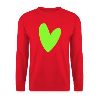 Neon-Grünes Herz-Icon Minimal retro style - Unisex Pullover - Rot - Vorne - Alina (178cm) & Michal (187cm)